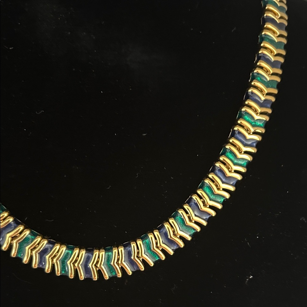 D’ORLAN 2 Clasp! Adjustable Elegant Gold, Emerald Green & Navy Necklace - Picture 10 of 15